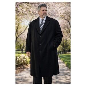 Mens Cashmere Blend Overcoat Black Wool Topcoat Classic Winter Coat 3XL 4XL